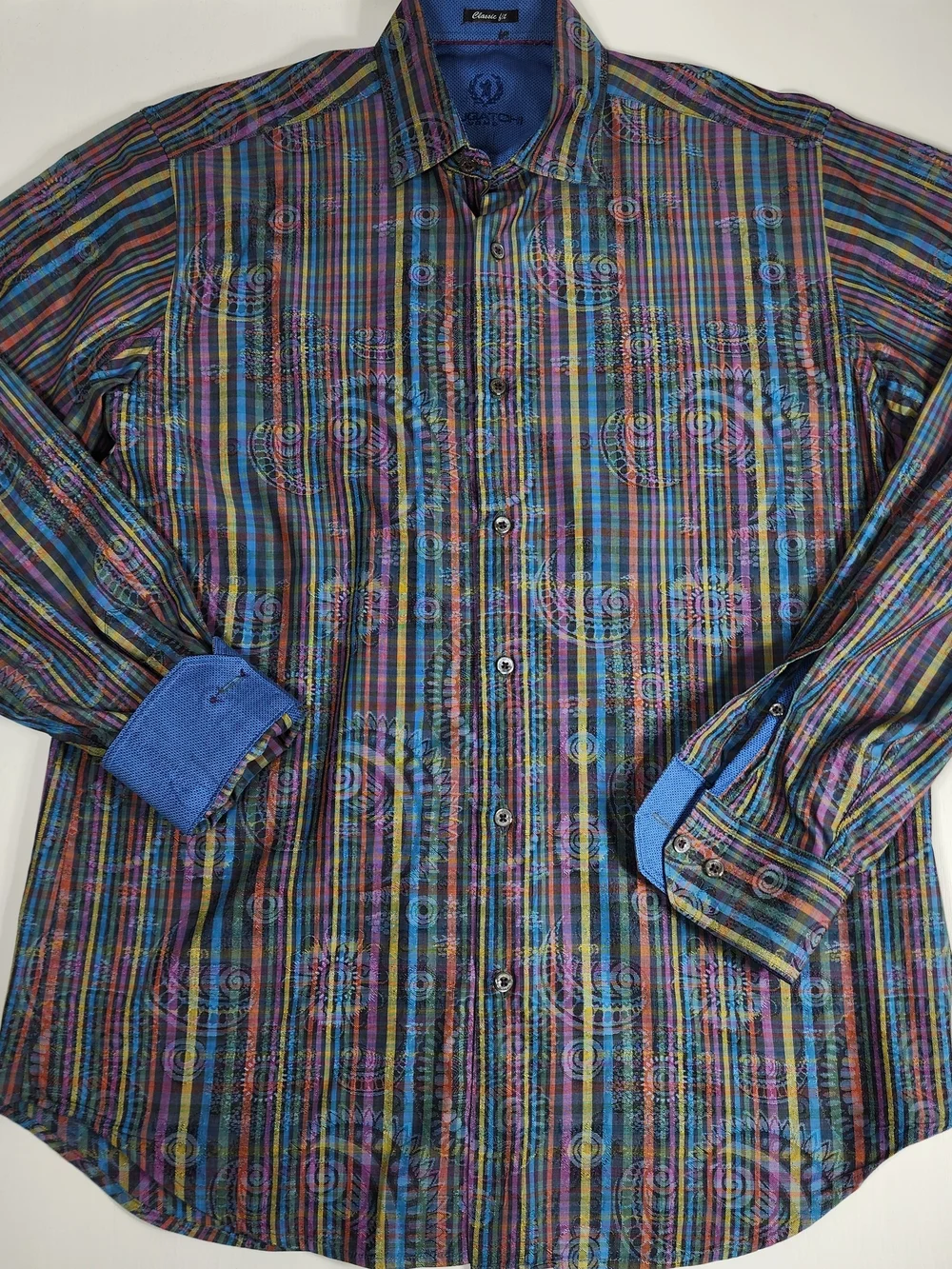 Bugatchi Multicolor Plaid Dress Shirt with Blue Contrast